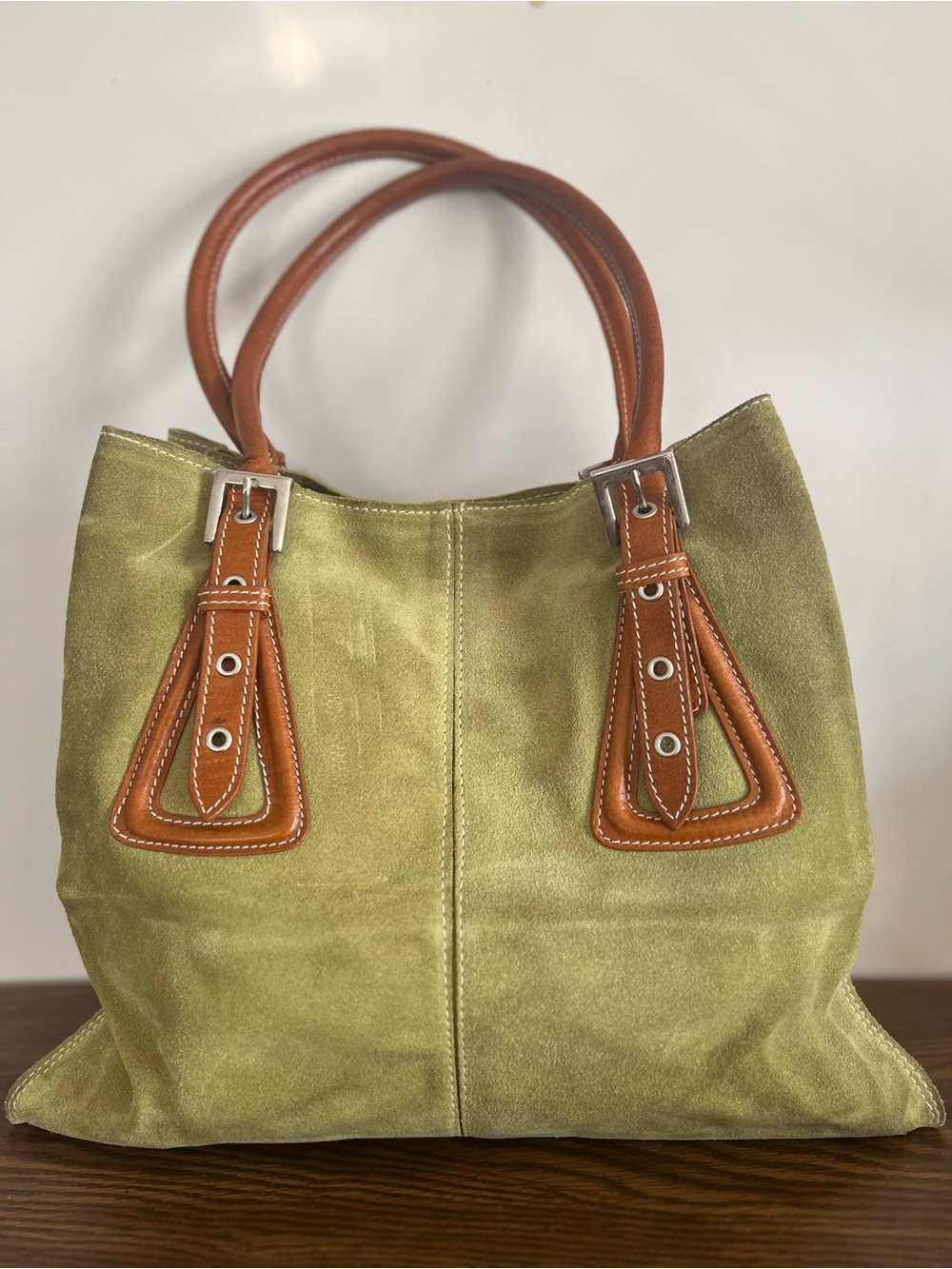 Anna Panni Olive Suede Tote